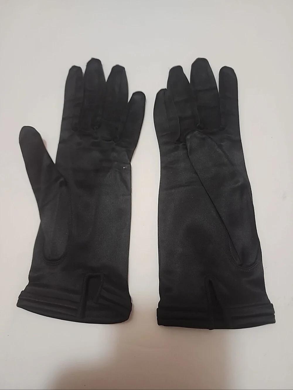 Vintage 1960s Black Satin Gloves Size 6 1/2 NWOT Wrist Length Meyers Make